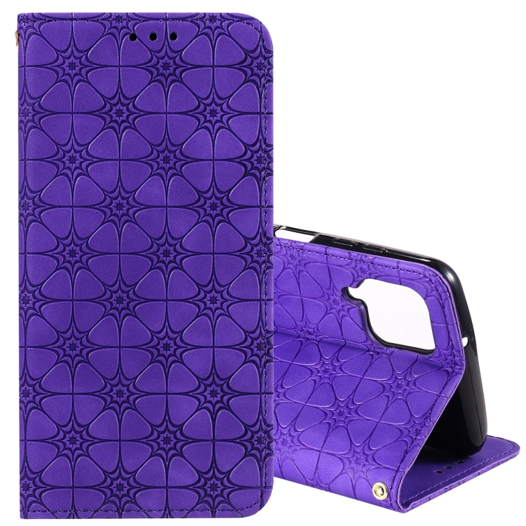 For Samsung Galaxy A12 Lucky Flowers Embossing Pattern Magnetic Horizontal Flip Leather Case with Holder & Card Slots