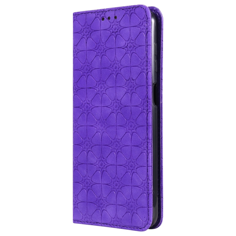 For Samsung Galaxy A12 Lucky Flowers Embossing Pattern Magnetic Horizontal Flip Leather Case with Holder & Card Slots