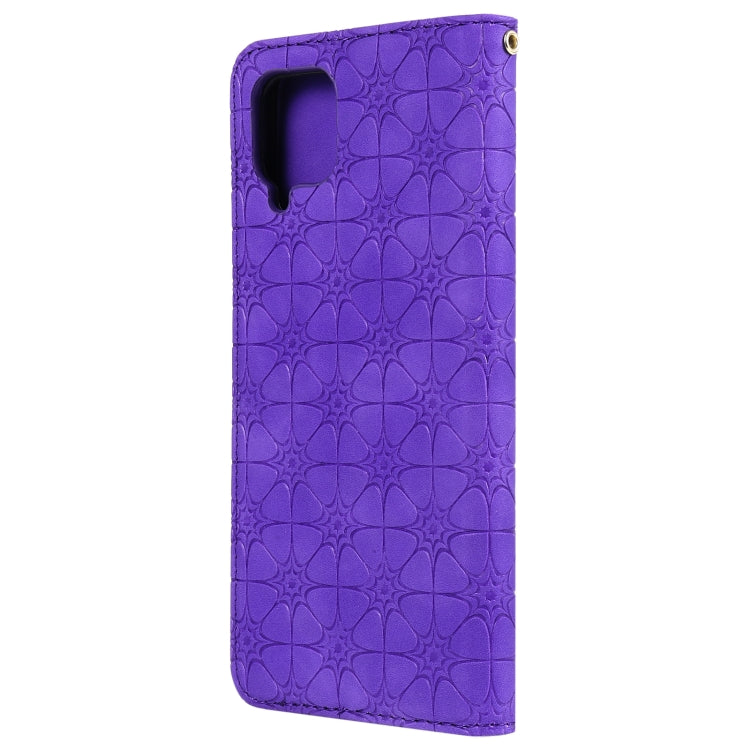 For Samsung Galaxy A12 Lucky Flowers Embossing Pattern Magnetic Horizontal Flip Leather Case with Holder & Card Slots
