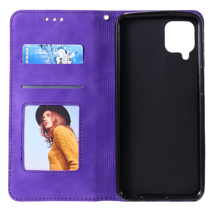 For Samsung Galaxy A12 Lucky Flowers Embossing Pattern Magnetic Horizontal Flip Leather Case with Holder & Card Slots