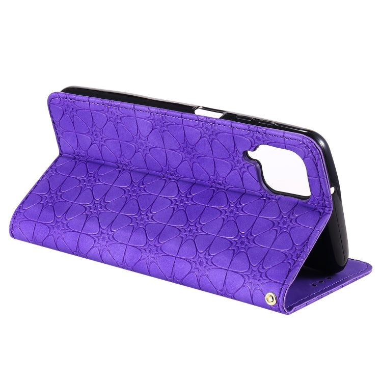 For Samsung Galaxy A12 Lucky Flowers Embossing Pattern Magnetic Horizontal Flip Leather Case with Holder & Card Slots