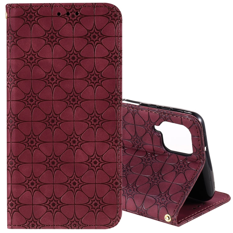 For Samsung Galaxy A12 Lucky Flowers Embossing Pattern Magnetic Horizontal Flip Leather Case with Holder & Card Slots