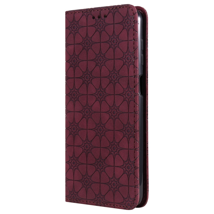 For Samsung Galaxy A12 Lucky Flowers Embossing Pattern Magnetic Horizontal Flip Leather Case with Holder & Card Slots