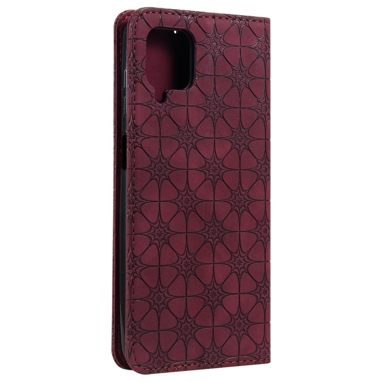 For Samsung Galaxy A12 Lucky Flowers Embossing Pattern Magnetic Horizontal Flip Leather Case with Holder & Card Slots