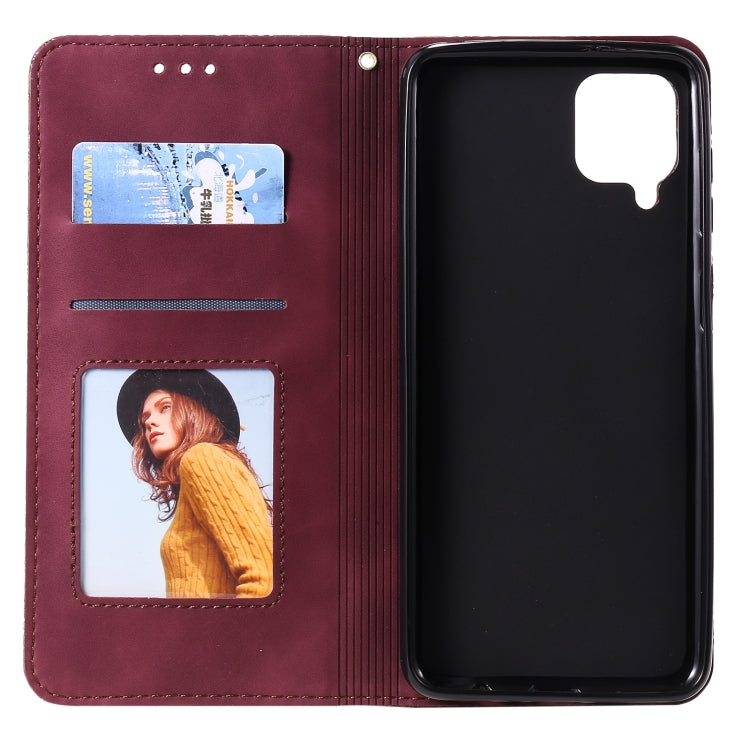 For Samsung Galaxy A12 Lucky Flowers Embossing Pattern Magnetic Horizontal Flip Leather Case with Holder & Card Slots