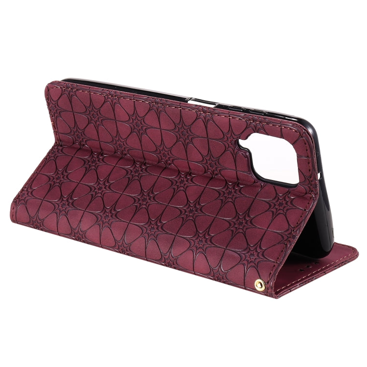 For Samsung Galaxy A12 Lucky Flowers Embossing Pattern Magnetic Horizontal Flip Leather Case with Holder & Card Slots