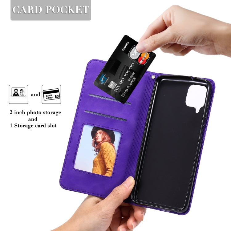 For Samsung Galaxy A12 Lucky Flowers Embossing Pattern Magnetic Horizontal Flip Leather Case with Holder & Card Slots
