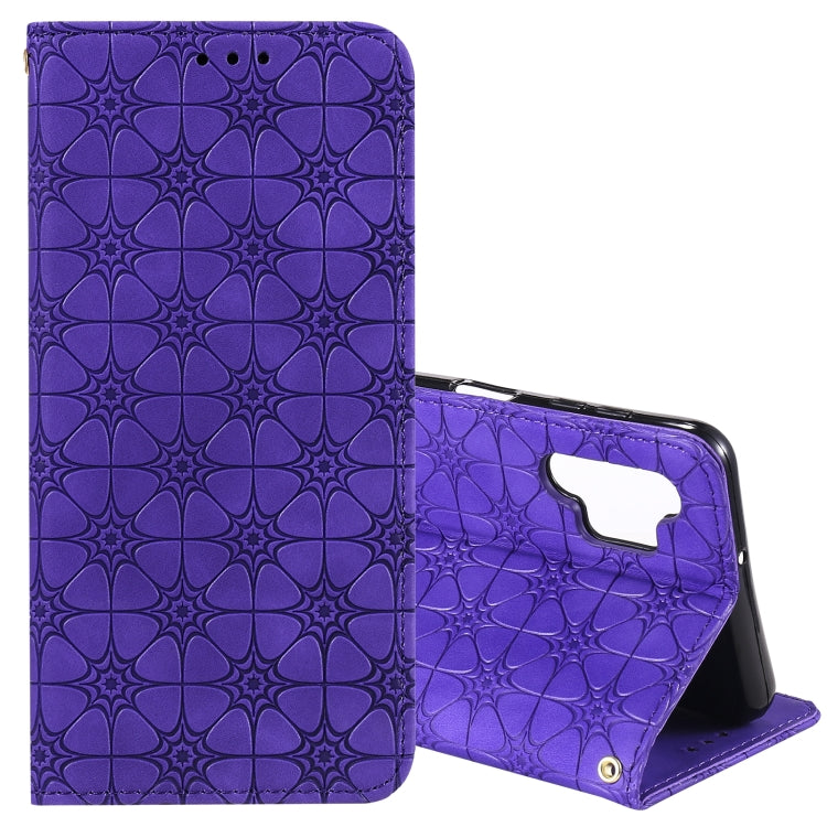 For Samsung Galaxy A32 5G Lucky Flowers Embossing Pattern Magnetic Horizontal Flip Leather Case with Holder & Card Slots