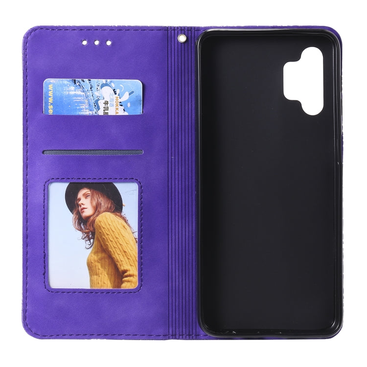 For Samsung Galaxy A32 5G Lucky Flowers Embossing Pattern Magnetic Horizontal Flip Leather Case with Holder & Card Slots