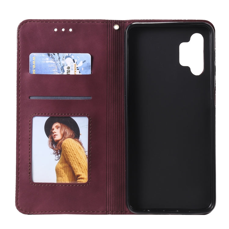 For Samsung Galaxy A32 5G Lucky Flowers Embossing Pattern Magnetic Horizontal Flip Leather Case with Holder & Card Slots
