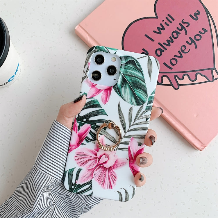 For iPhone 12 / 12 Pro Shockproof IMD TPU Protective Case with Ring Holder