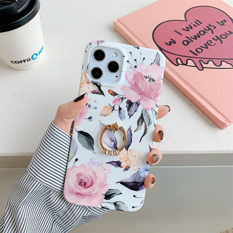 For iPhone 12 / 12 Pro Shockproof IMD TPU Protective Case with Ring Holder