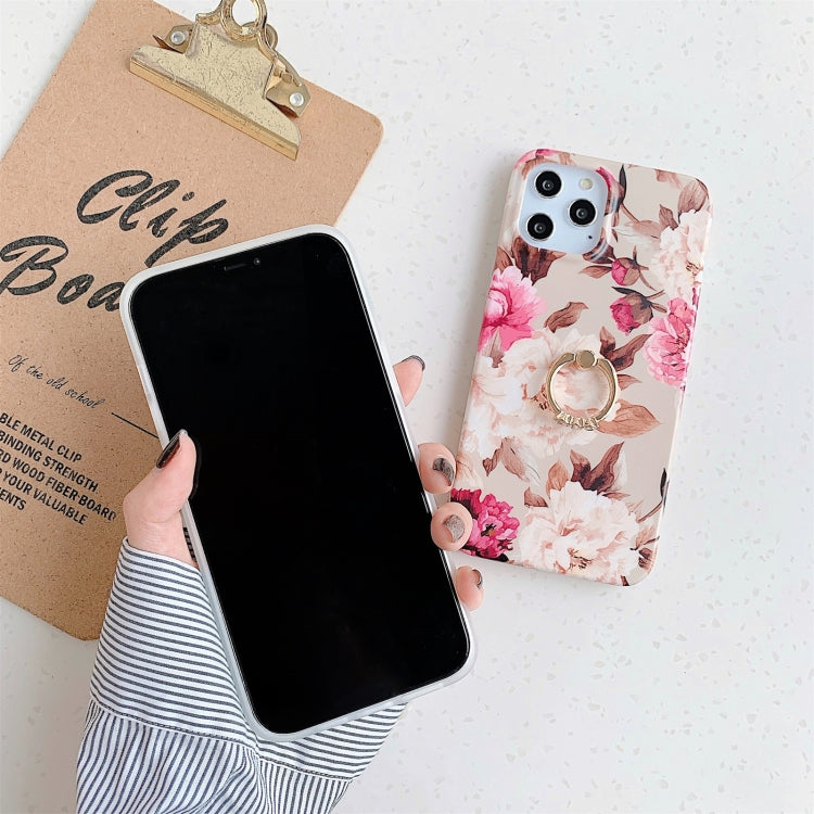 For iPhone 12 / 12 Pro Shockproof IMD TPU Protective Case with Ring Holder