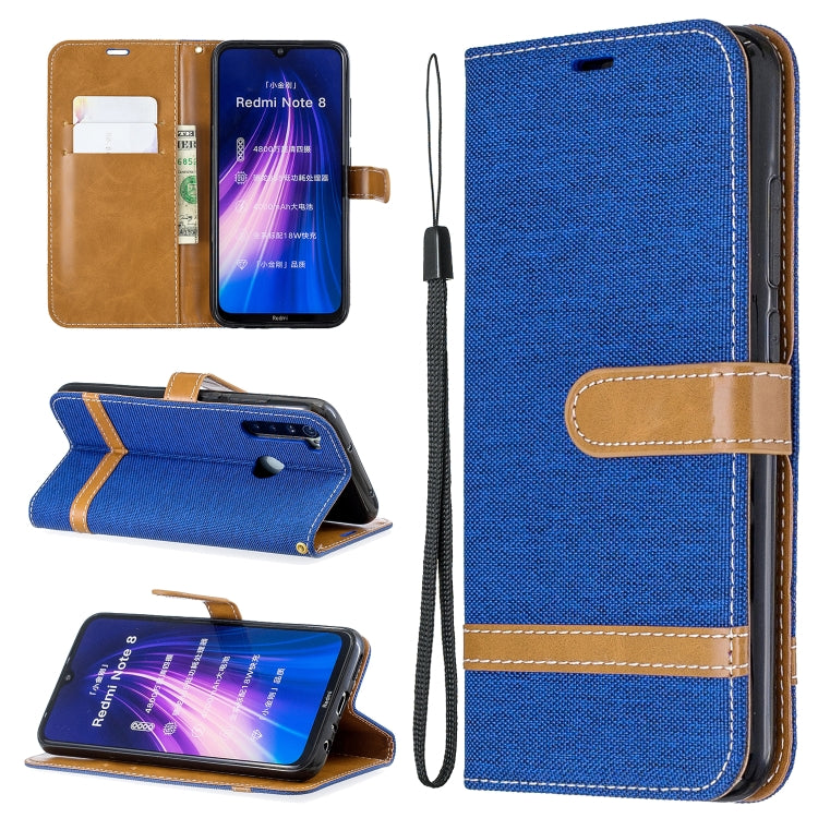 For Xiaomi Redmi Note 8 Color Matching Denim Texture Horizontal Flip Leather Case with Holder & Card Slots & Wallet & Lanyard