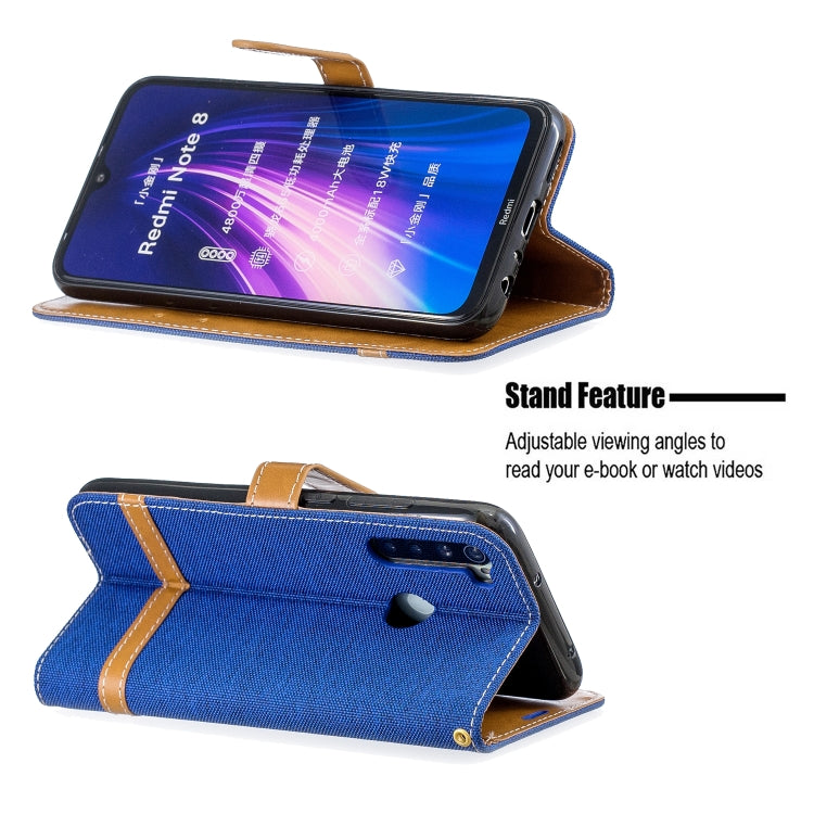 For Xiaomi Redmi Note 8 Color Matching Denim Texture Horizontal Flip Leather Case with Holder & Card Slots & Wallet & Lanyard