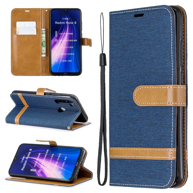 For Xiaomi Redmi Note 8 Color Matching Denim Texture Horizontal Flip Leather Case with Holder & Card Slots & Wallet & Lanyard