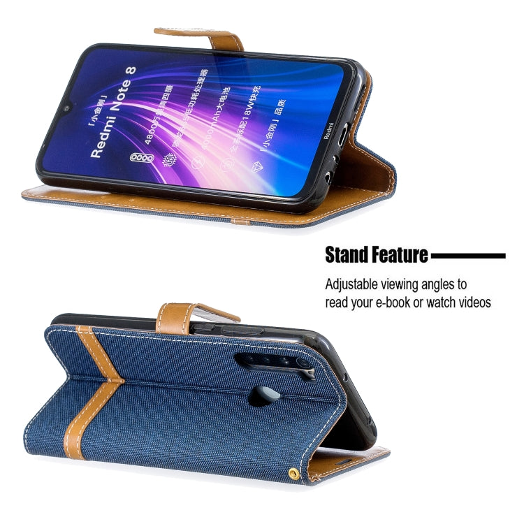 For Xiaomi Redmi Note 8 Color Matching Denim Texture Horizontal Flip Leather Case with Holder & Card Slots & Wallet & Lanyard