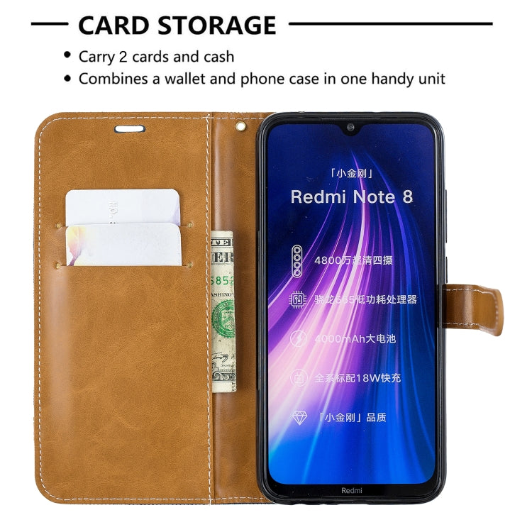 For Xiaomi Redmi Note 8 Color Matching Denim Texture Horizontal Flip Leather Case with Holder & Card Slots & Wallet & Lanyard