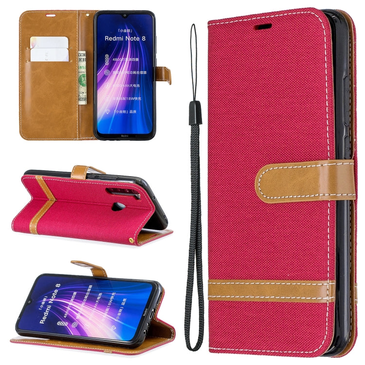 For Xiaomi Redmi Note 8 Color Matching Denim Texture Horizontal Flip Leather Case with Holder & Card Slots & Wallet & Lanyard