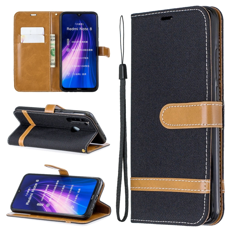 For Xiaomi Redmi Note 8 Color Matching Denim Texture Horizontal Flip Leather Case with Holder & Card Slots & Wallet & Lanyard