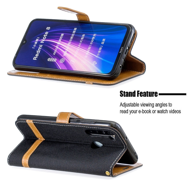 For Xiaomi Redmi Note 8 Color Matching Denim Texture Horizontal Flip Leather Case with Holder & Card Slots & Wallet & Lanyard