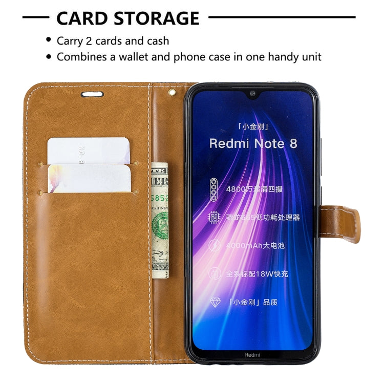 For Xiaomi Redmi Note 8 Color Matching Denim Texture Horizontal Flip Leather Case with Holder & Card Slots & Wallet & Lanyard