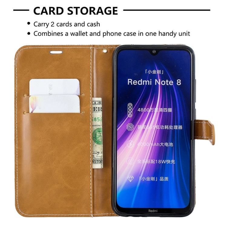 For Xiaomi Redmi Note 8 Color Matching Denim Texture Horizontal Flip Leather Case with Holder & Card Slots & Wallet & Lanyard