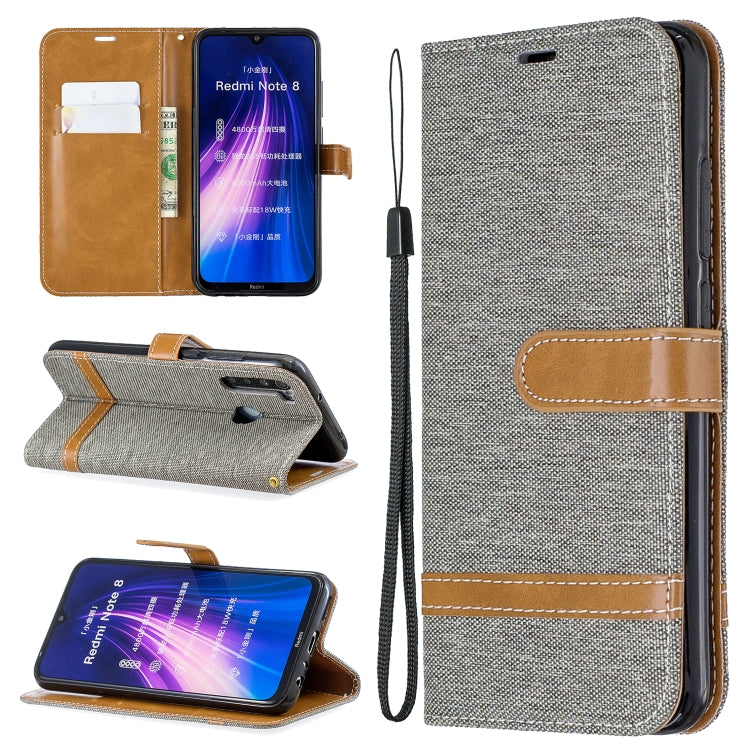 For Xiaomi Redmi Note 8 Color Matching Denim Texture Horizontal Flip Leather Case with Holder & Card Slots & Wallet & Lanyard