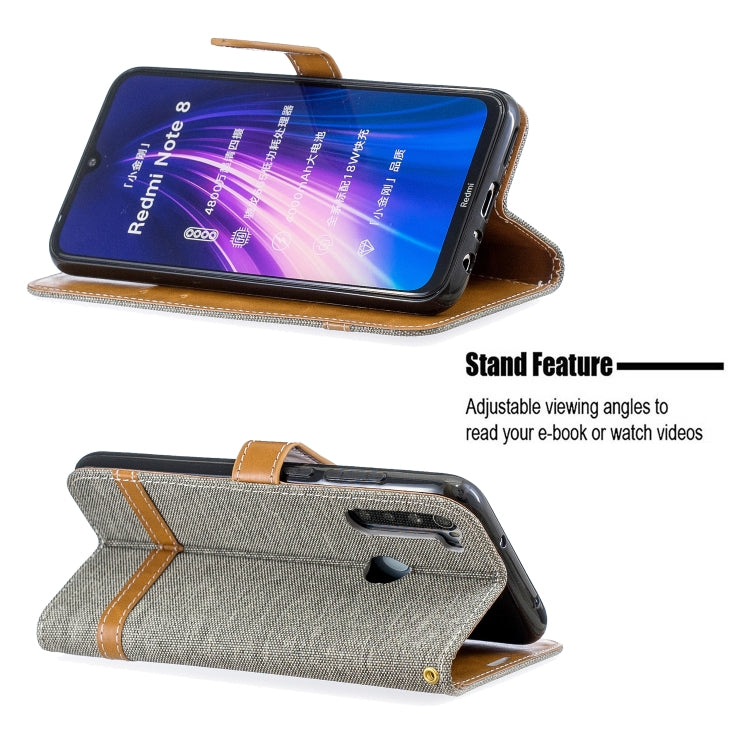 For Xiaomi Redmi Note 8 Color Matching Denim Texture Horizontal Flip Leather Case with Holder & Card Slots & Wallet & Lanyard