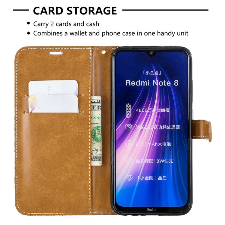 For Xiaomi Redmi Note 8 Color Matching Denim Texture Horizontal Flip Leather Case with Holder & Card Slots & Wallet & Lanyard