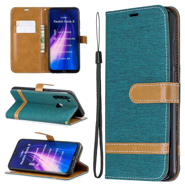 For Xiaomi Redmi Note 8 Color Matching Denim Texture Horizontal Flip Leather Case with Holder & Card Slots & Wallet & Lanyard