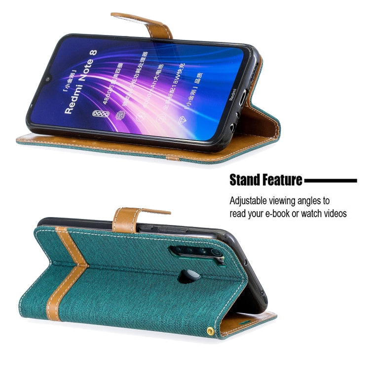 For Xiaomi Redmi Note 8 Color Matching Denim Texture Horizontal Flip Leather Case with Holder & Card Slots & Wallet & Lanyard