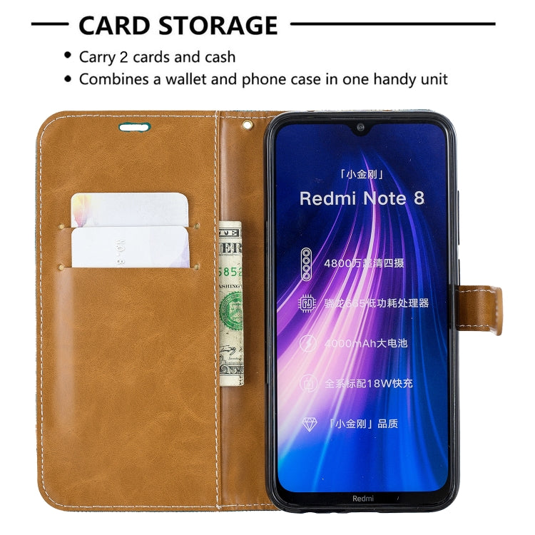 For Xiaomi Redmi Note 8 Color Matching Denim Texture Horizontal Flip Leather Case with Holder & Card Slots & Wallet & Lanyard