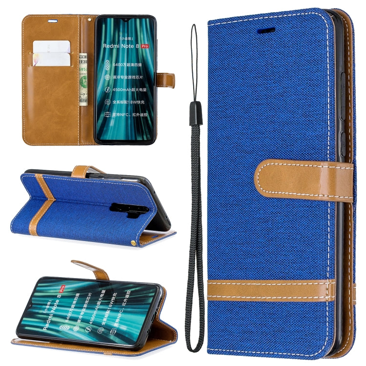 For Xiaomi Redmi Note 8 Pro Color Matching Denim Texture Horizontal Flip Leather Case with Holder & Card Slots & Wallet & Lanyard