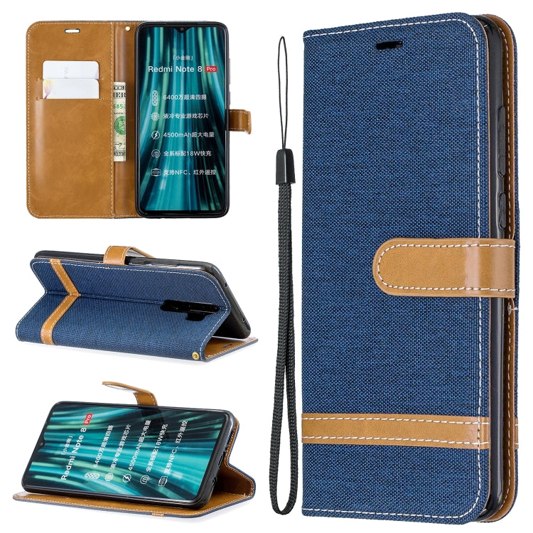 For Xiaomi Redmi Note 8 Pro Color Matching Denim Texture Horizontal Flip Leather Case with Holder & Card Slots & Wallet & Lanyard