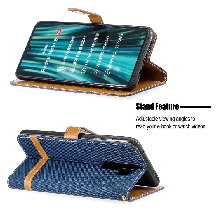 For Xiaomi Redmi Note 8 Pro Color Matching Denim Texture Horizontal Flip Leather Case with Holder & Card Slots & Wallet & Lanyard