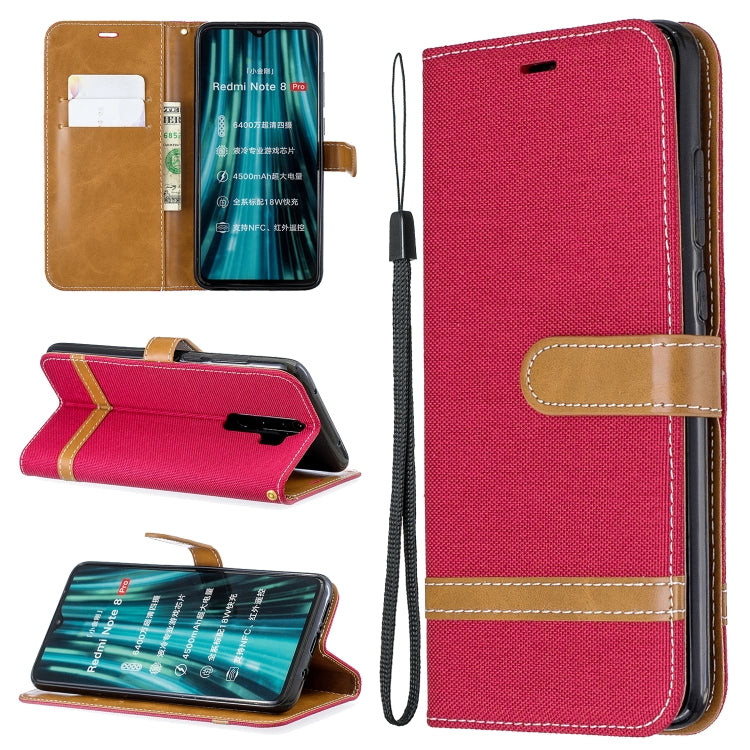 For Xiaomi Redmi Note 8 Pro Color Matching Denim Texture Horizontal Flip Leather Case with Holder & Card Slots & Wallet & Lanyard