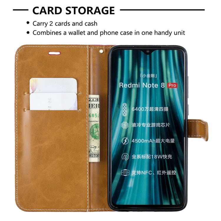 For Xiaomi Redmi Note 8 Pro Color Matching Denim Texture Horizontal Flip Leather Case with Holder & Card Slots & Wallet & Lanyard