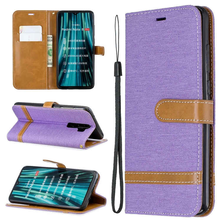 For Xiaomi Redmi Note 8 Pro Color Matching Denim Texture Horizontal Flip Leather Case with Holder & Card Slots & Wallet & Lanyard