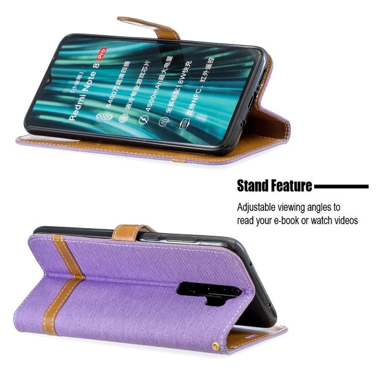 For Xiaomi Redmi Note 8 Pro Color Matching Denim Texture Horizontal Flip Leather Case with Holder & Card Slots & Wallet & Lanyard