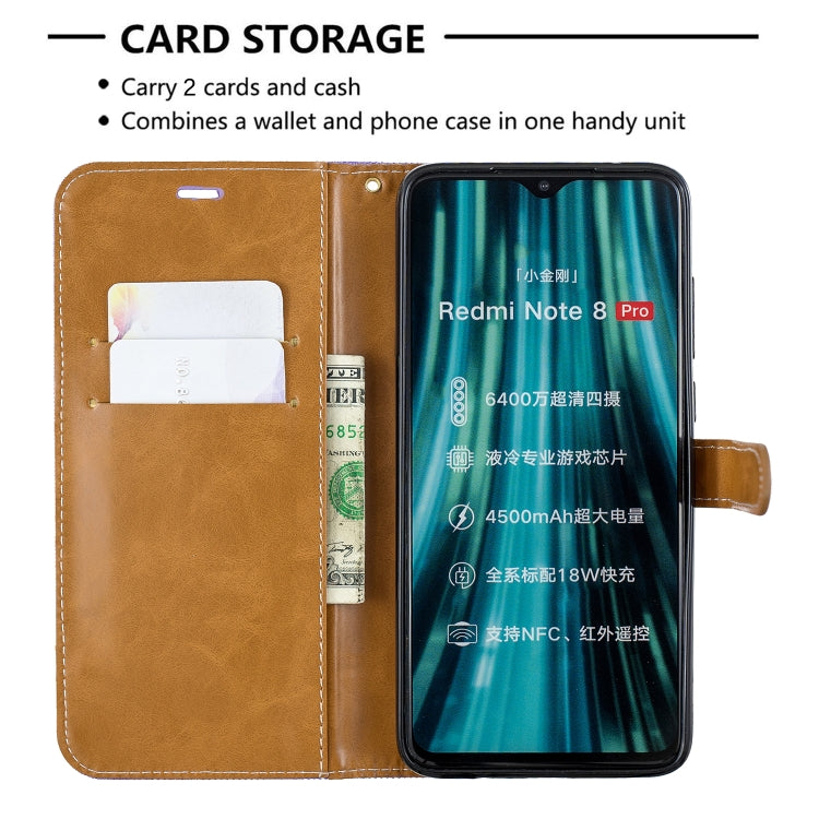 For Xiaomi Redmi Note 8 Pro Color Matching Denim Texture Horizontal Flip Leather Case with Holder & Card Slots & Wallet & Lanyard