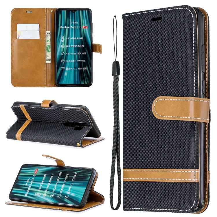 For Xiaomi Redmi Note 8 Pro Color Matching Denim Texture Horizontal Flip Leather Case with Holder & Card Slots & Wallet & Lanyard