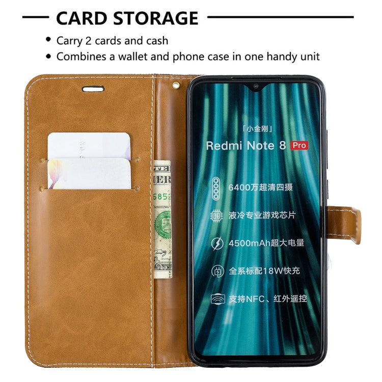 For Xiaomi Redmi Note 8 Pro Color Matching Denim Texture Horizontal Flip Leather Case with Holder & Card Slots & Wallet & Lanyard