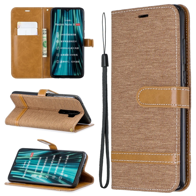 For Xiaomi Redmi Note 8 Pro Color Matching Denim Texture Horizontal Flip Leather Case with Holder & Card Slots & Wallet & Lanyard