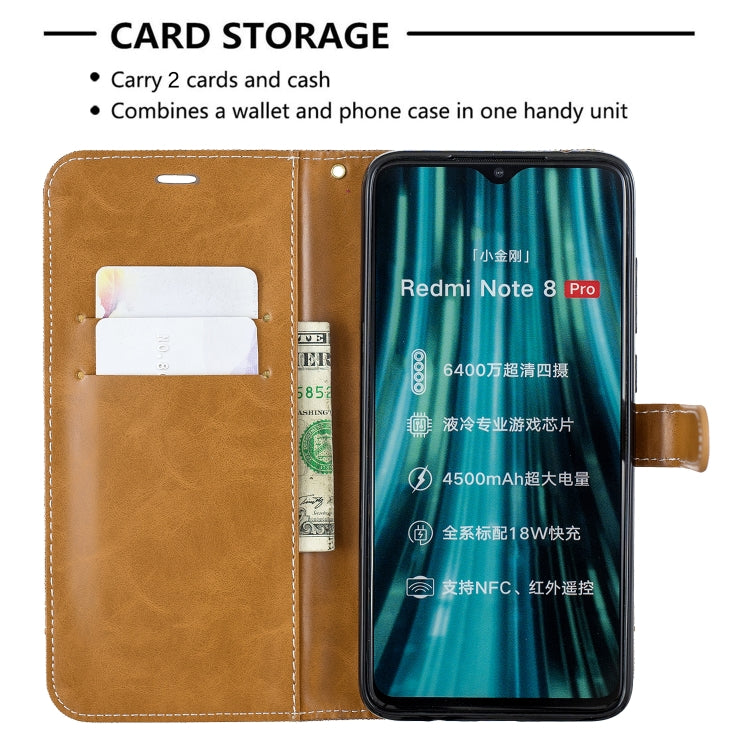 For Xiaomi Redmi Note 8 Pro Color Matching Denim Texture Horizontal Flip Leather Case with Holder & Card Slots & Wallet & Lanyard