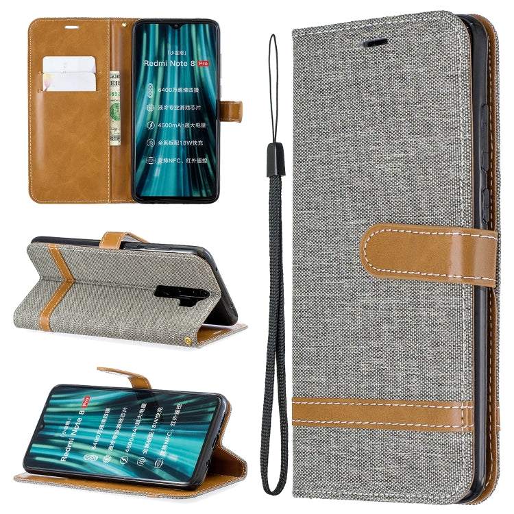 For Xiaomi Redmi Note 8 Pro Color Matching Denim Texture Horizontal Flip Leather Case with Holder & Card Slots & Wallet & Lanyard