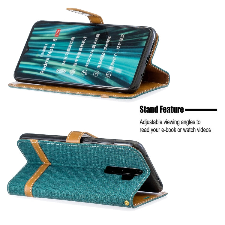 For Xiaomi Redmi Note 8 Pro Color Matching Denim Texture Horizontal Flip Leather Case with Holder & Card Slots & Wallet & Lanyard