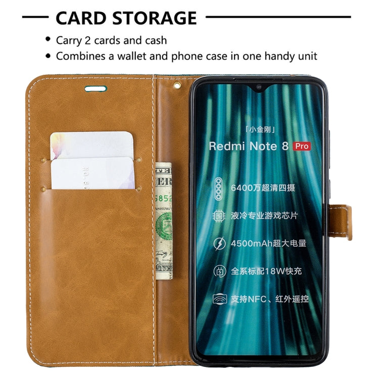 For Xiaomi Redmi Note 8 Pro Color Matching Denim Texture Horizontal Flip Leather Case with Holder & Card Slots & Wallet & Lanyard