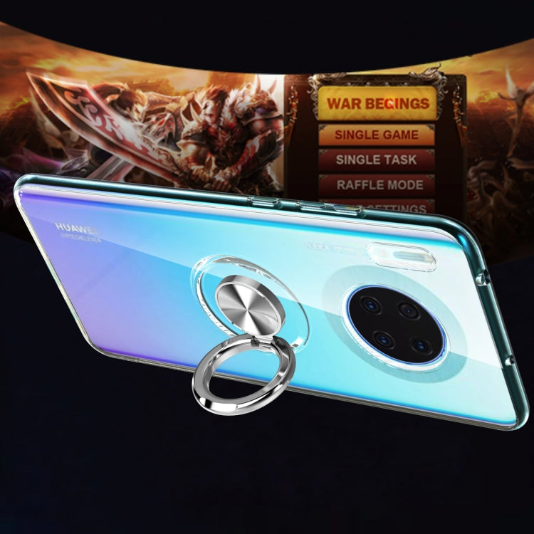 For Huawei Mate 30 Shockproof Transparent TPU Protective Case with Metal Ring Holder