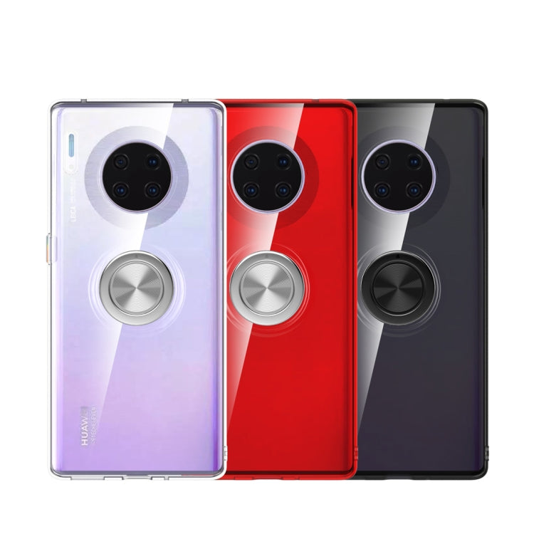 For Huawei Mate 30 Pro Shockproof Transparent TPU Protective Case with Metal Ring Holder